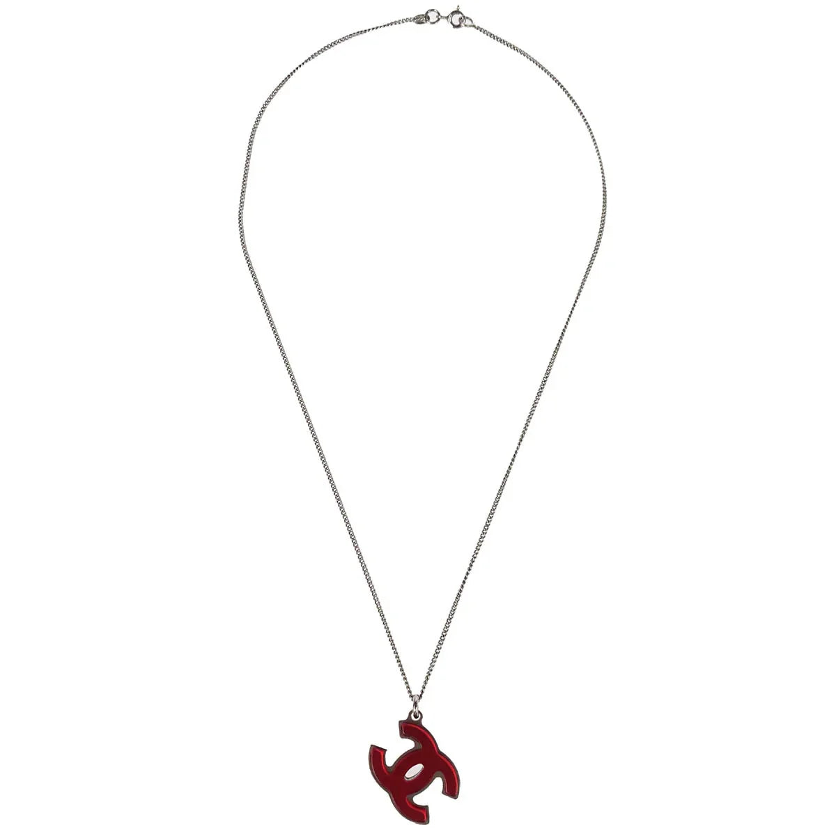 Chanel CC Chain Pendant Necklace Acrylic Silver Red Black 05P