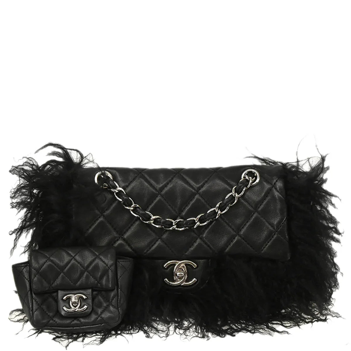 Chanel 2008-2009 Black Lambskin Fur Shoulder Bag