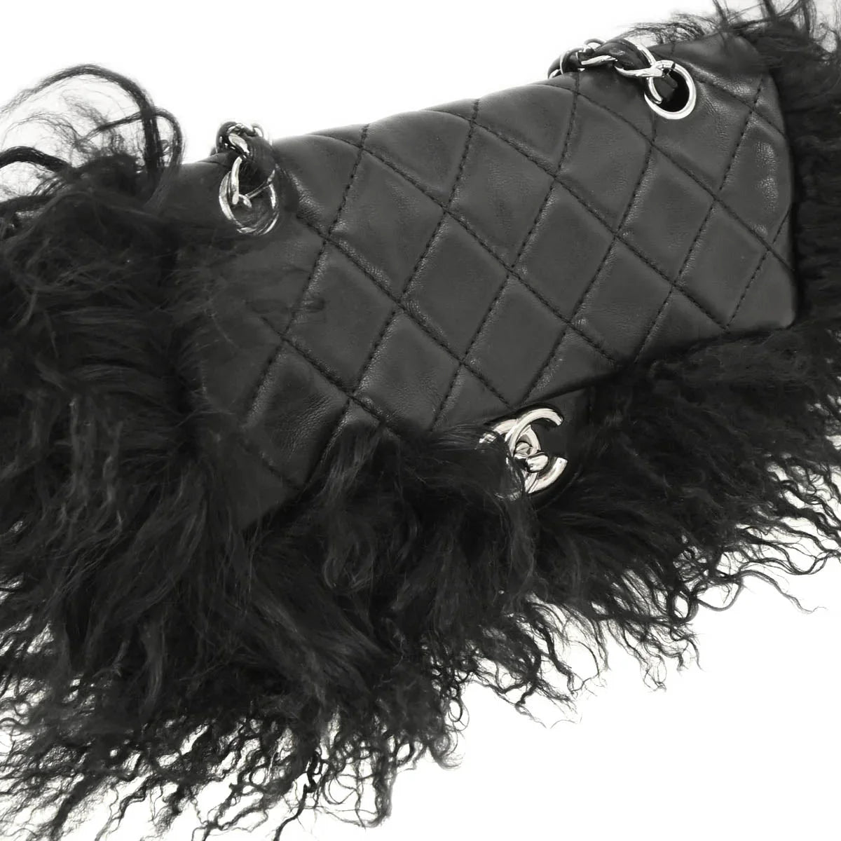 Chanel 2008-2009 Black Lambskin Fur Shoulder Bag