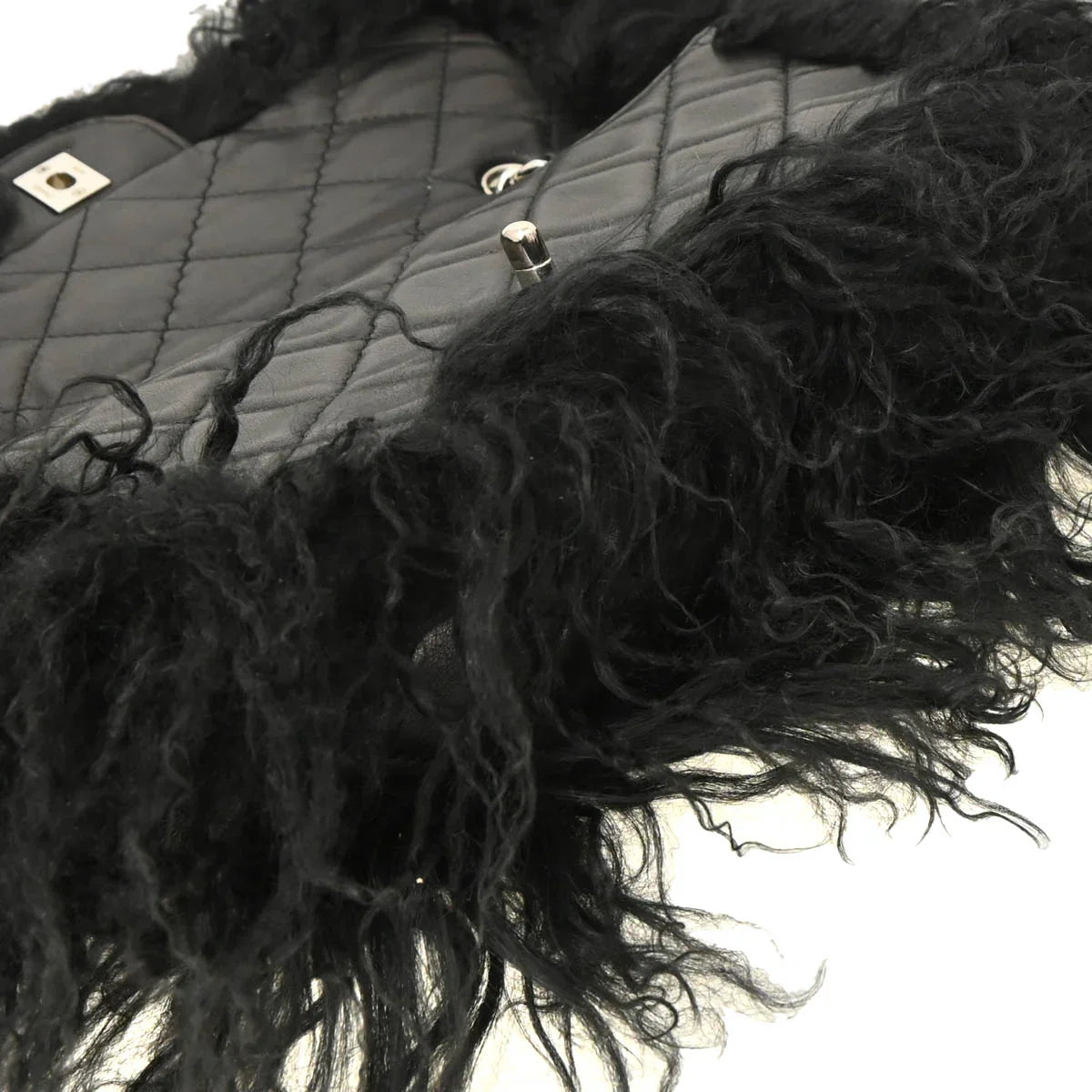 Chanel 2008-2009 Black Lambskin Fur Shoulder Bag