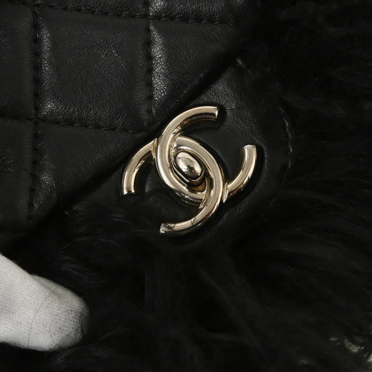 Chanel 2008-2009 Black Lambskin Fur Shoulder Bag