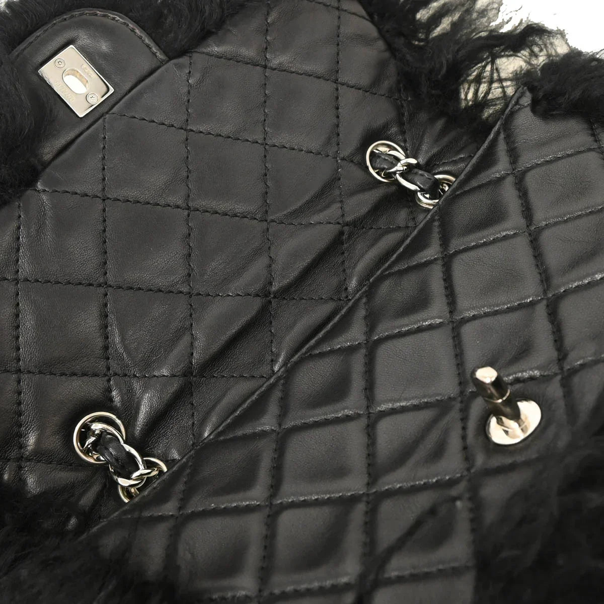 Chanel 2008-2009 Black Lambskin Fur Shoulder Bag