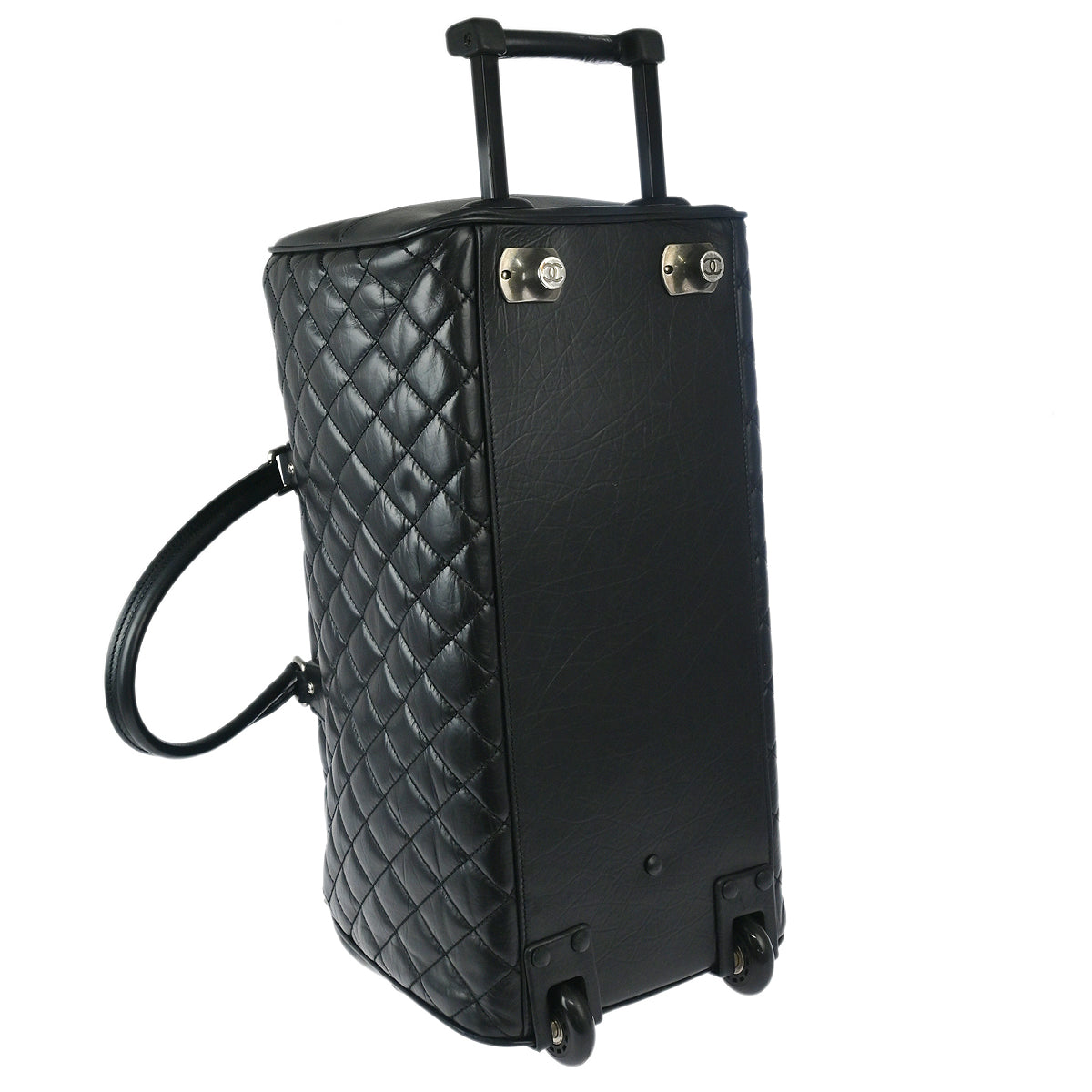 Chanel 2005-2006 Black Calfskin 2way Shoulder Handbag Carry-On Rolling Luggage