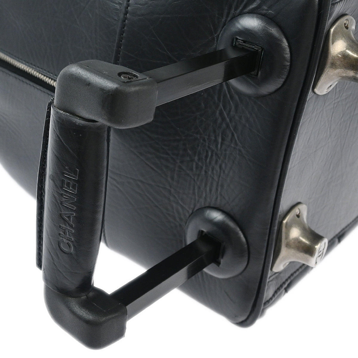 Chanel 2005-2006 Black Calfskin 2way Shoulder Handbag Carry-On Rolling Luggage