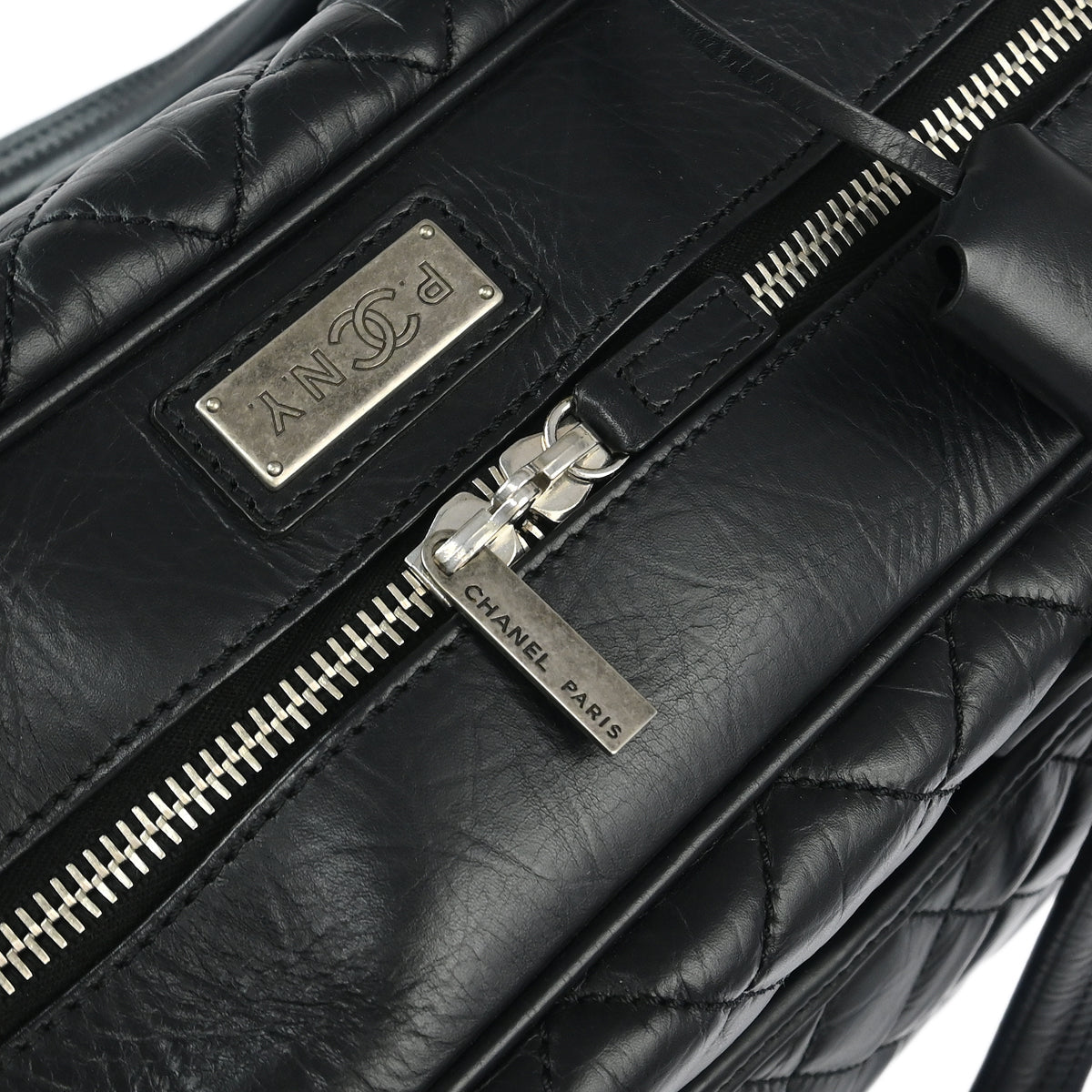 Chanel 2005-2006 Black Calfskin 2way Shoulder Handbag Carry-On Rolling Luggage