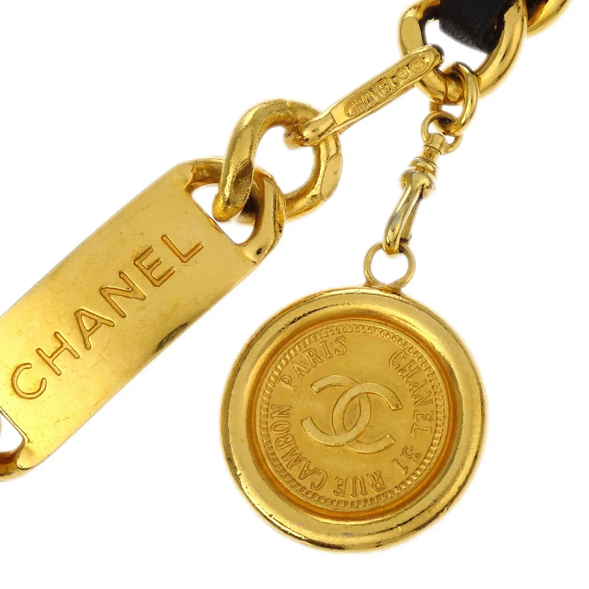Chanel Chain Belt Medallion Gold Black Small Good