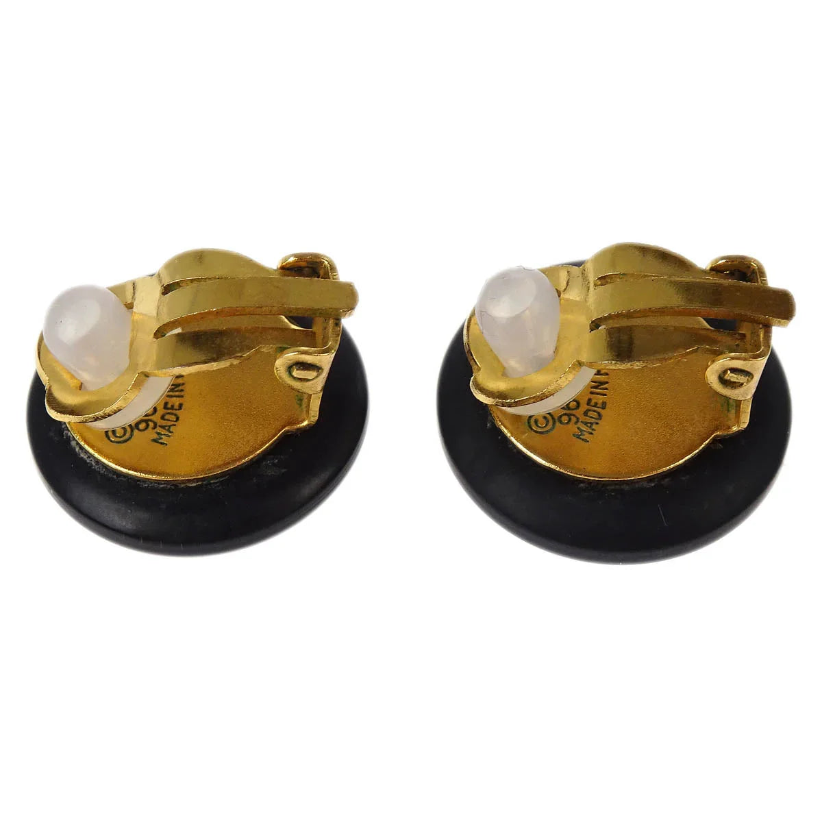 Chanel White Button Earrings Clip-On 96P