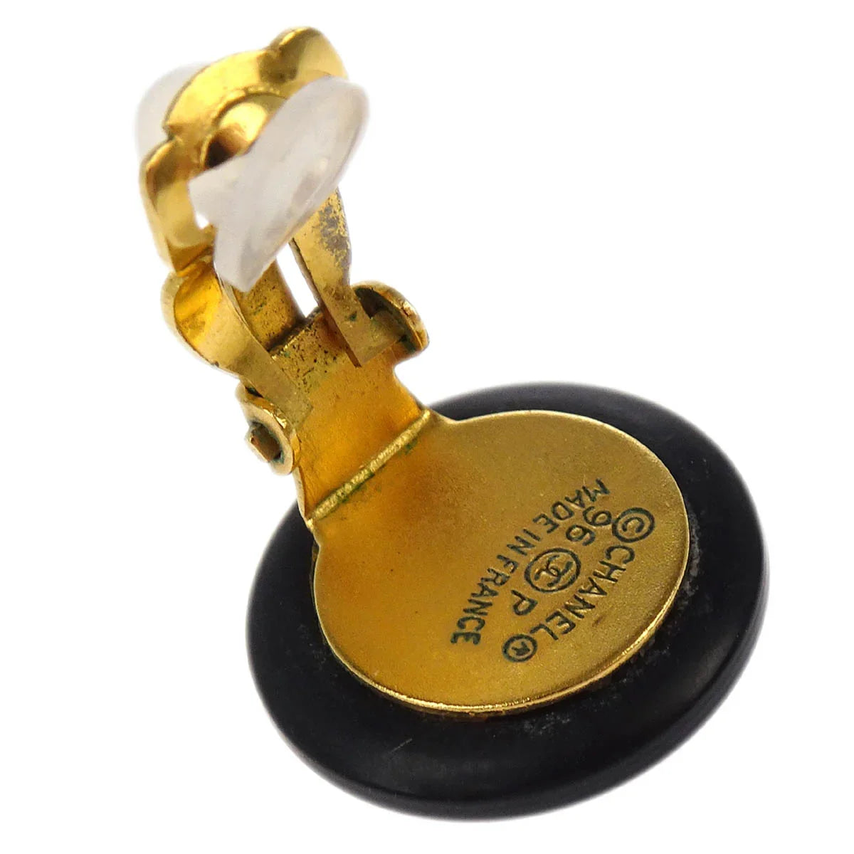Chanel White Button Earrings Clip-On 96P