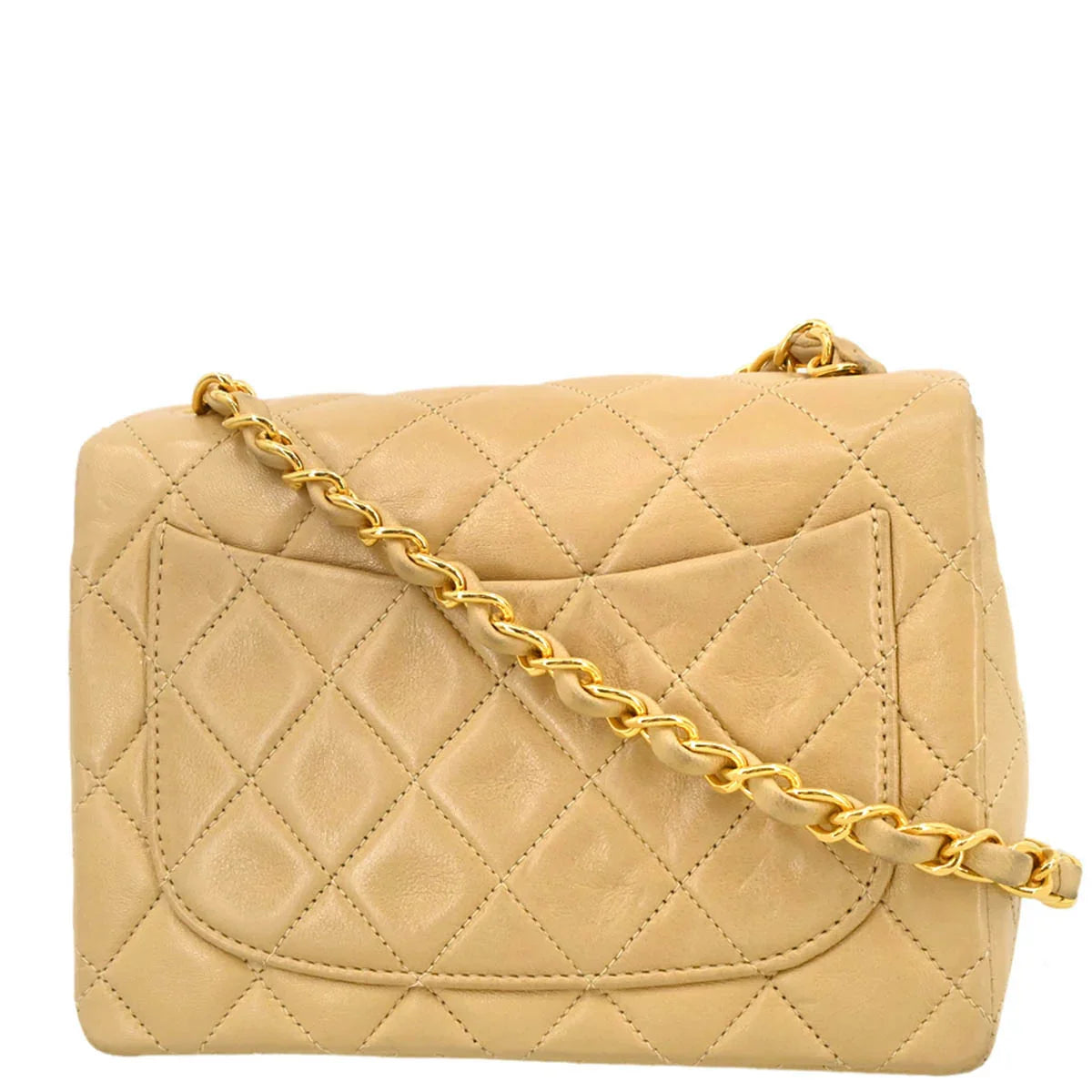 Chanel 1994-1996 Beige Lambskin Mini Classic Square Flap Shoulder Bag