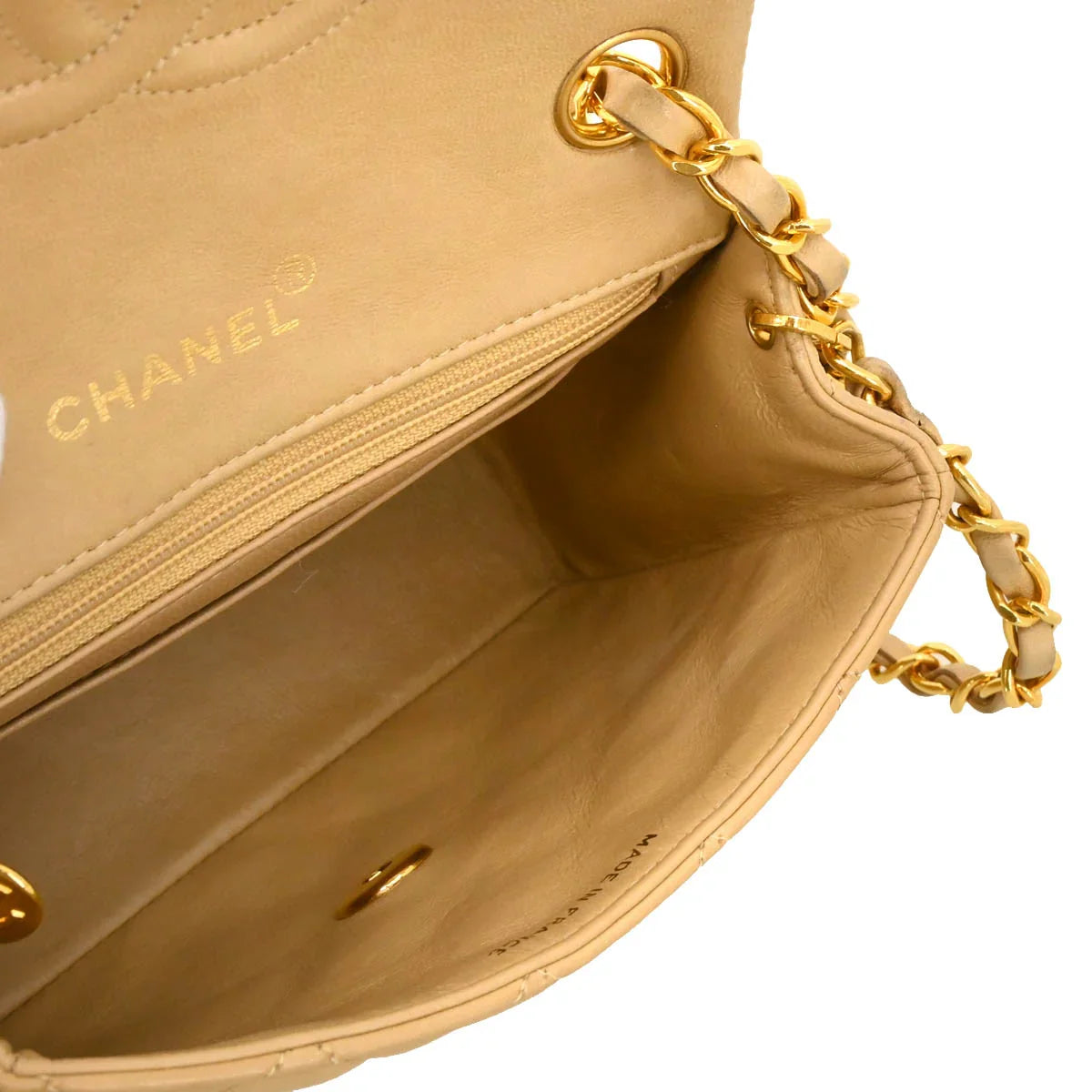 Chanel 1994-1996 Beige Lambskin Mini Classic Square Flap Shoulder Bag