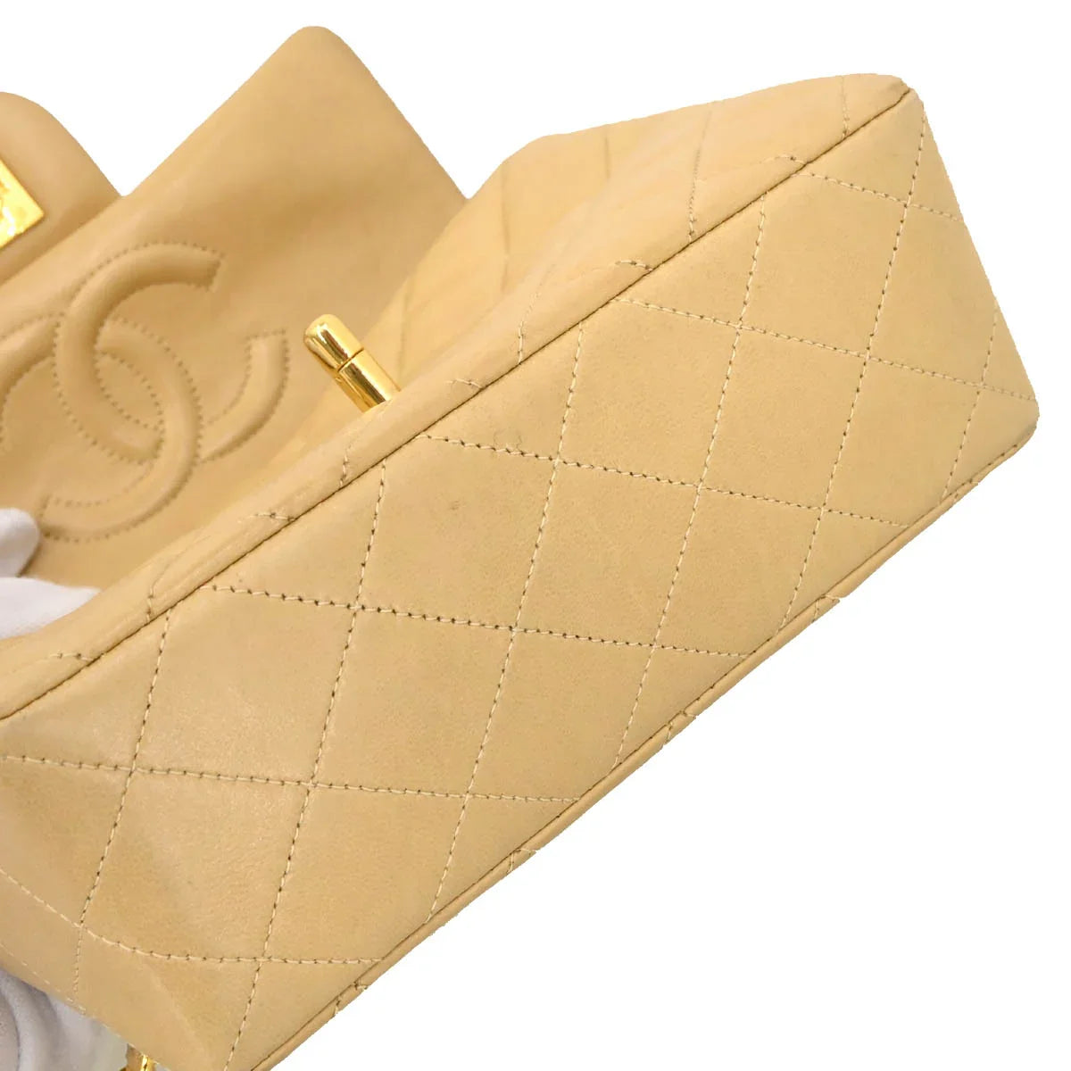 Chanel 1994-1996 Beige Lambskin Mini Classic Square Flap Shoulder Bag