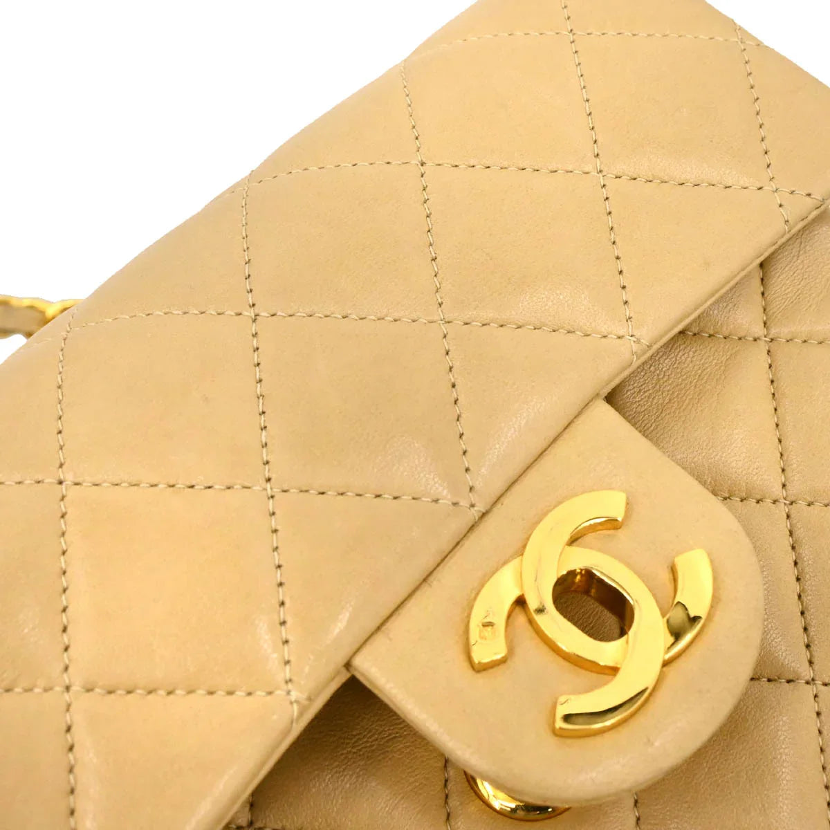Chanel 1994-1996 Beige Lambskin Mini Classic Square Flap Shoulder Bag