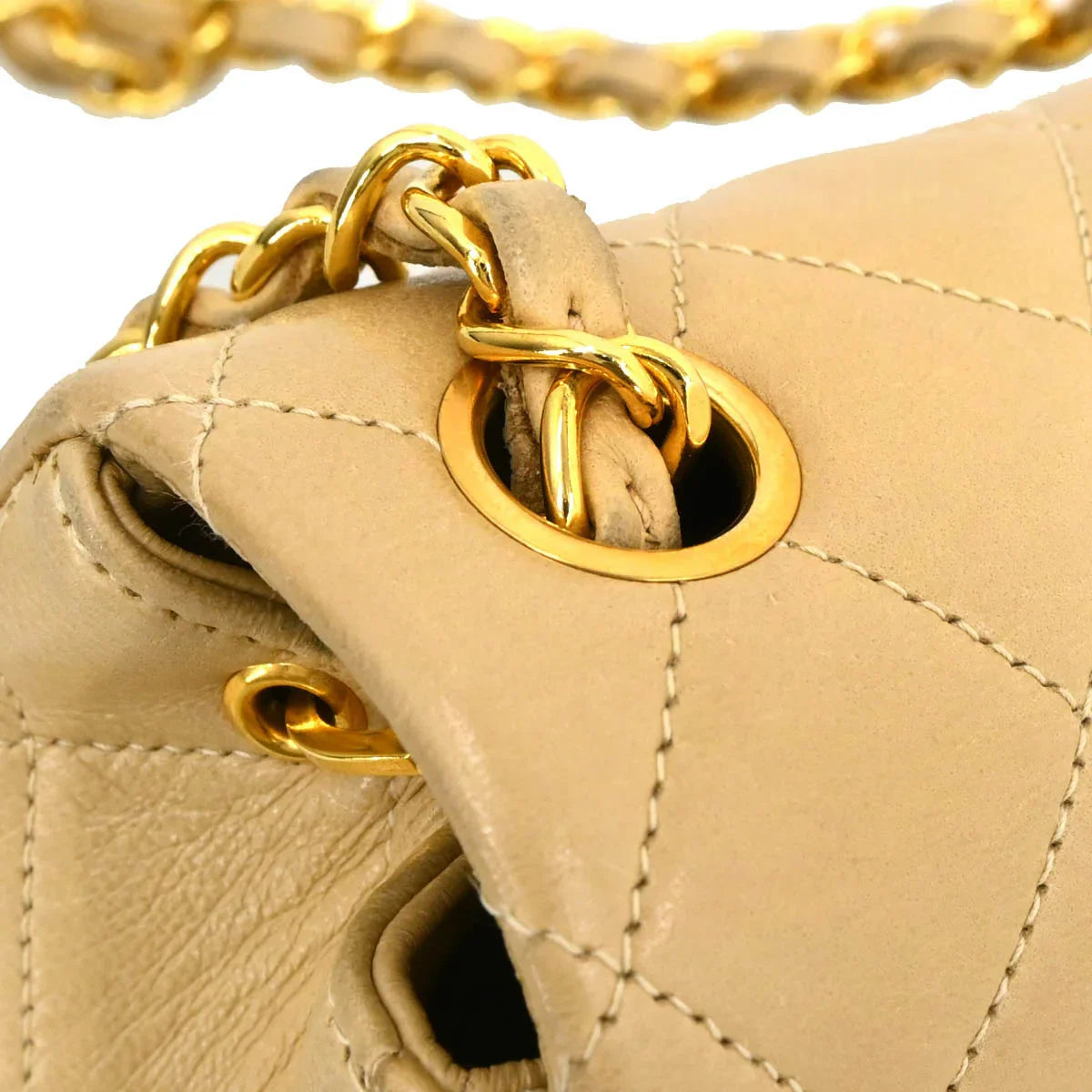 Chanel 1994-1996 Beige Lambskin Mini Classic Square Flap Shoulder Bag