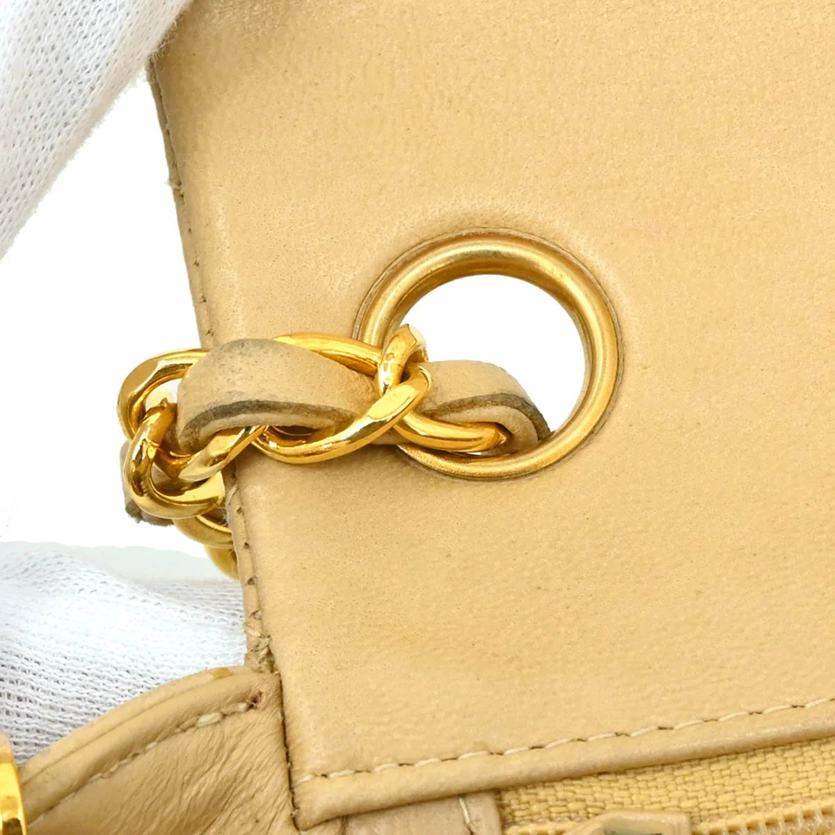 Chanel 1994-1996 Beige Lambskin Mini Classic Square Flap Shoulder Bag