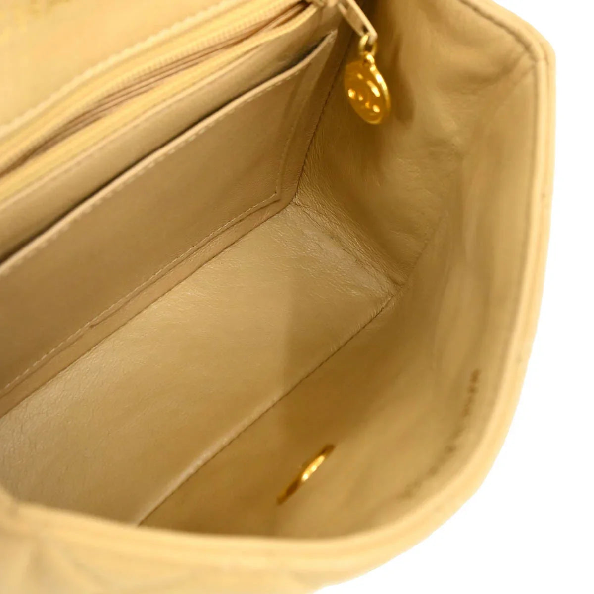 Chanel 1994-1996 Beige Lambskin Mini Classic Square Flap Shoulder Bag