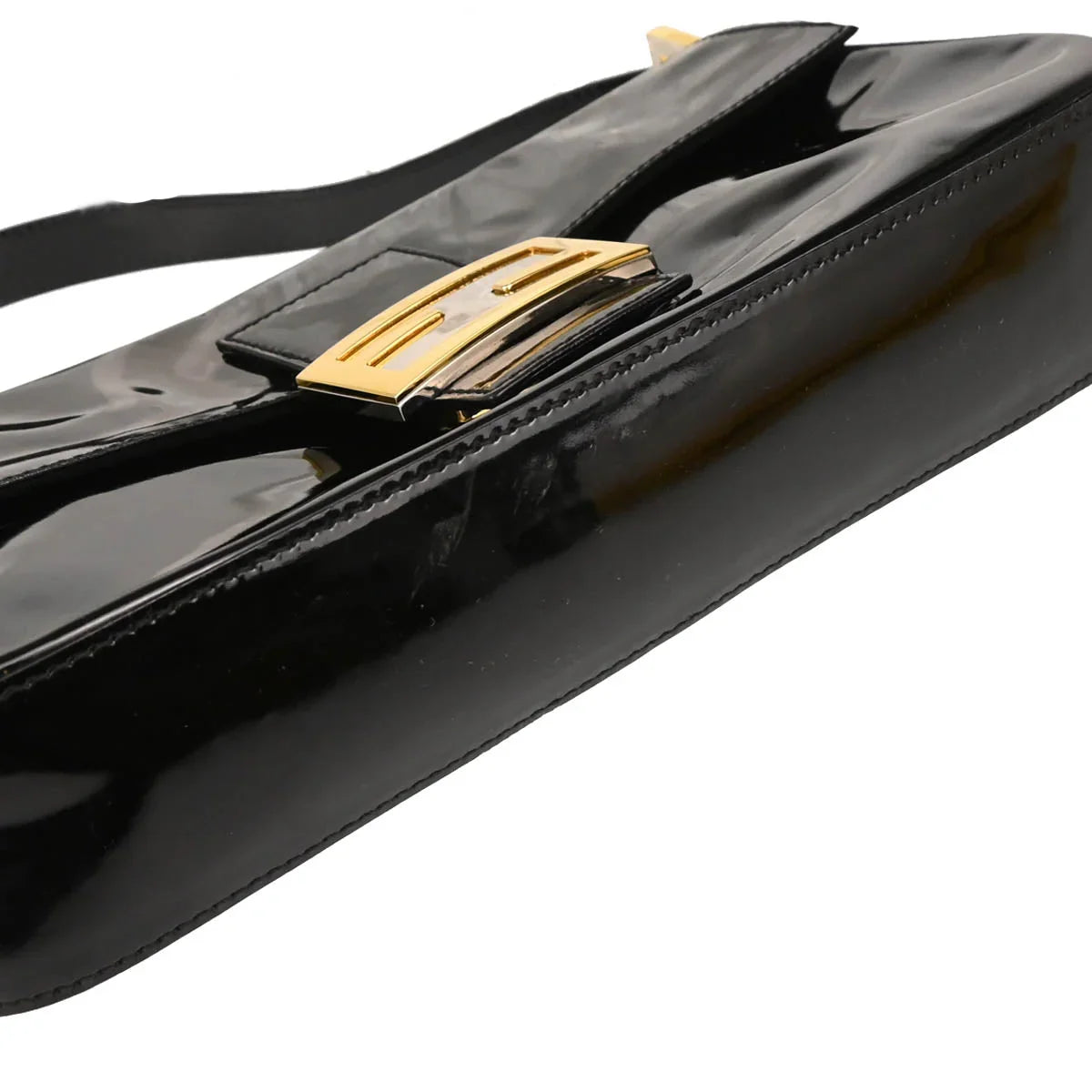Fendi 2008 Black Patent Leather Baguette Handbag