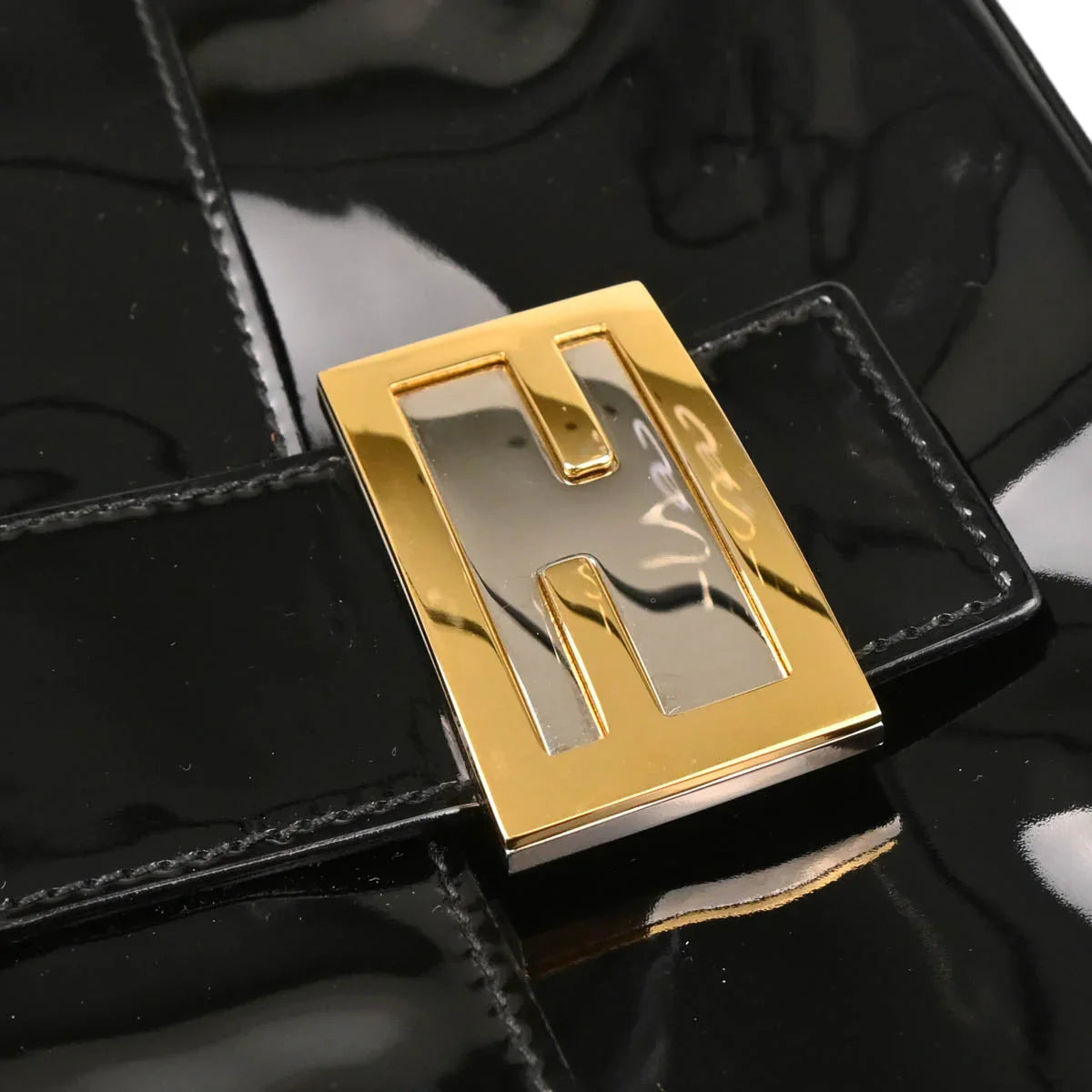 Fendi 2008 Black Patent Leather Baguette Handbag