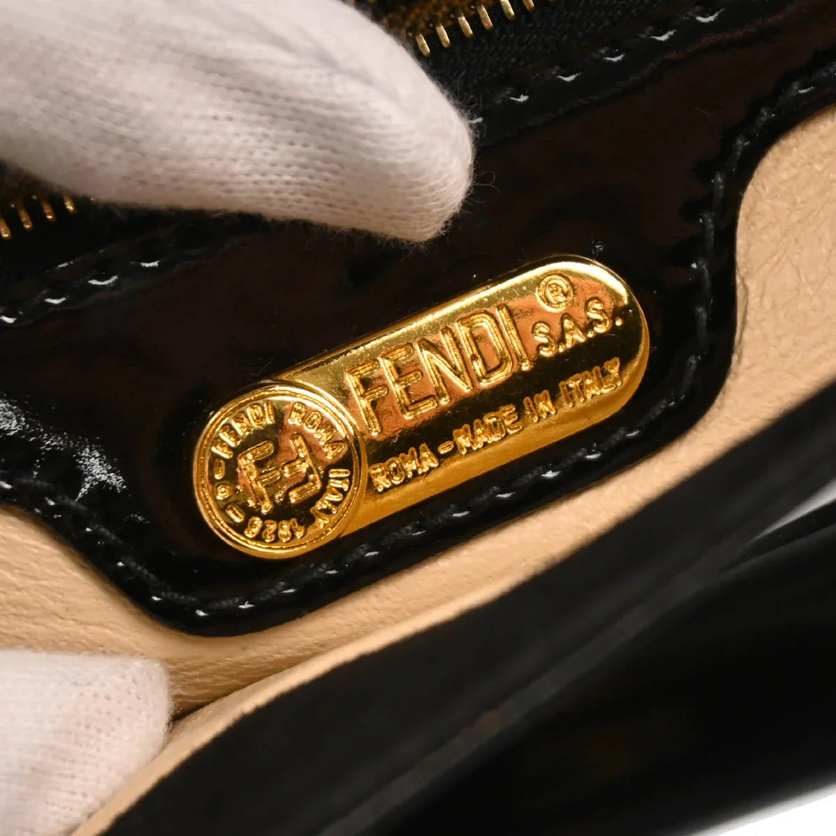 Fendi 2008 Black Patent Leather Baguette Handbag