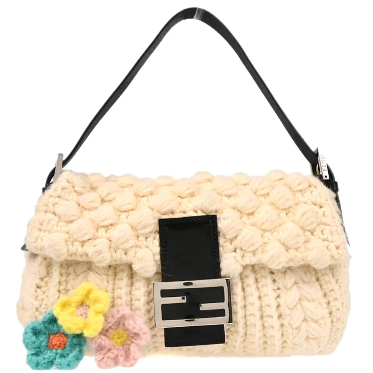 Fendi 1990s White Wool Baguette Handbag