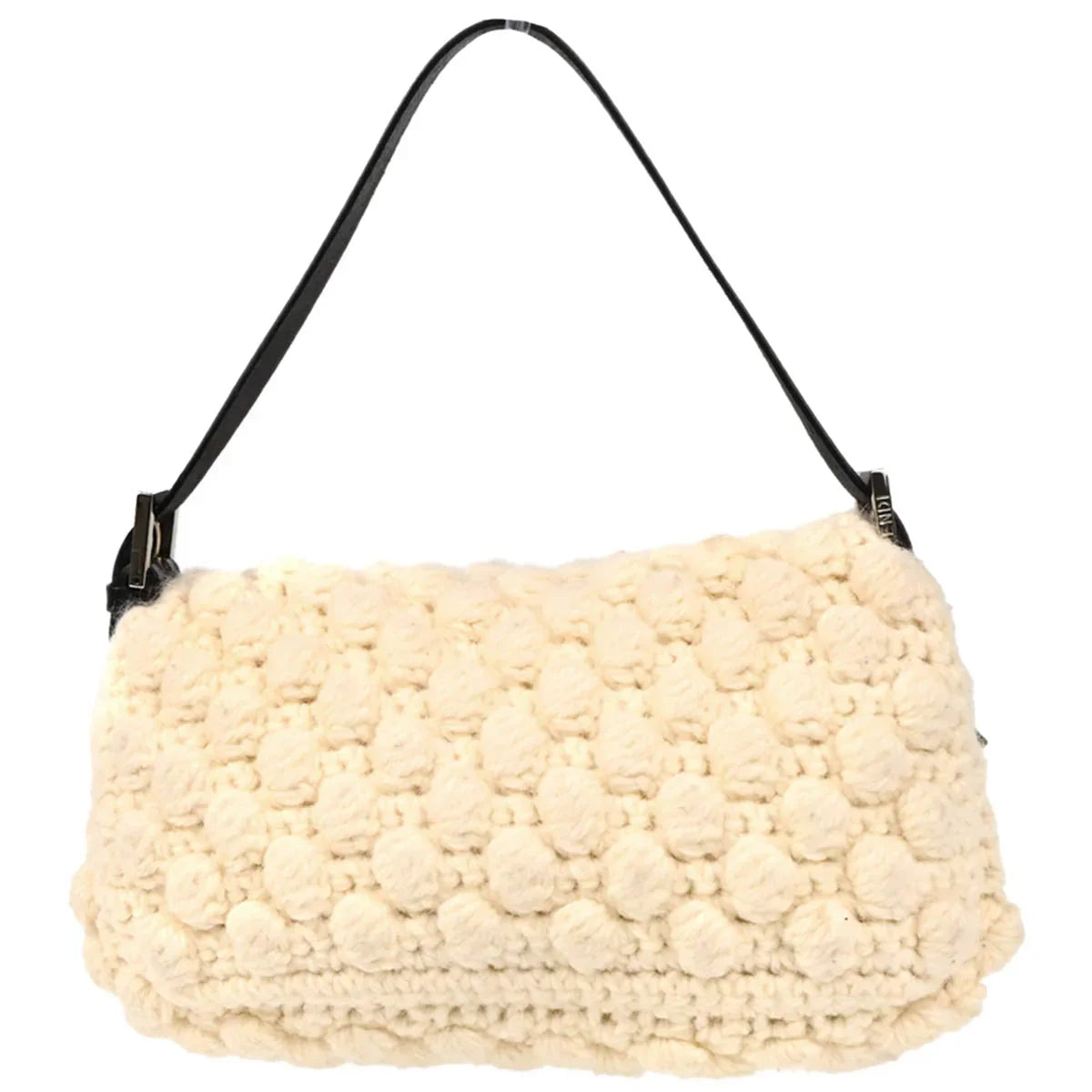 Fendi 1990s White Wool Baguette Handbag