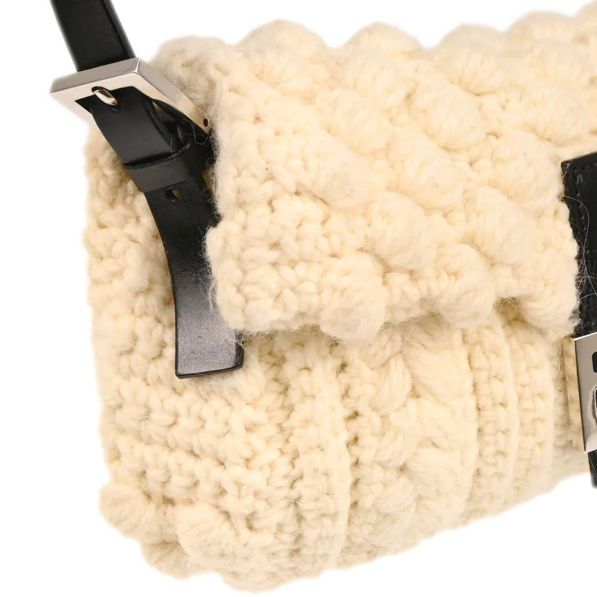 Fendi 1990s White Wool Baguette Handbag