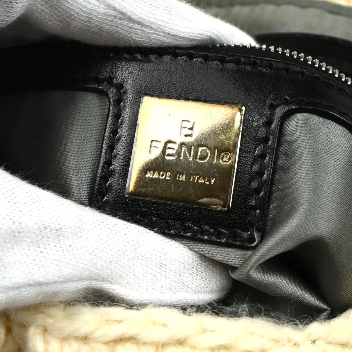 Fendi 1990s White Wool Baguette Handbag