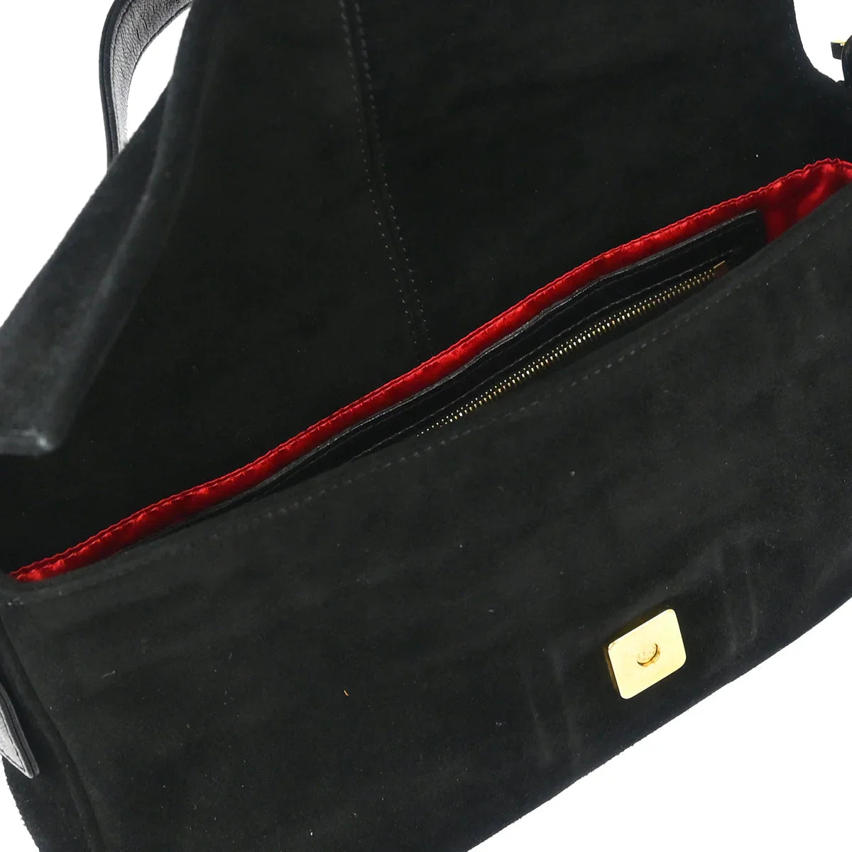 Fendi Black Suede Baguette Handbag