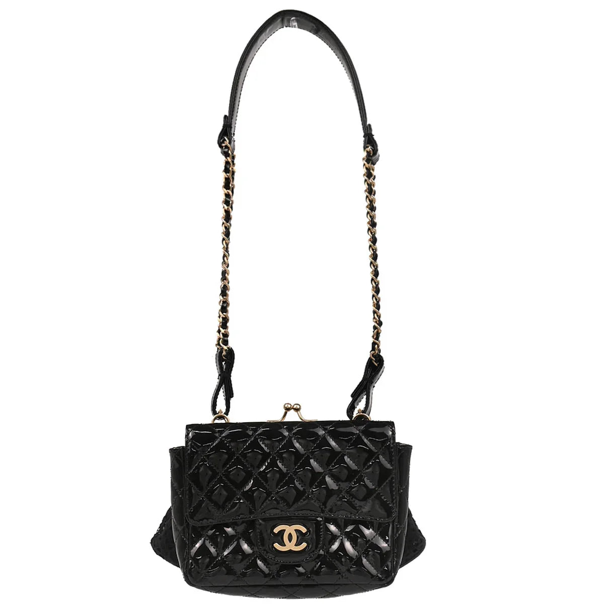 Chanel 2009-2010 Black Patent Leather Dentelle Twin Shoulder Bag