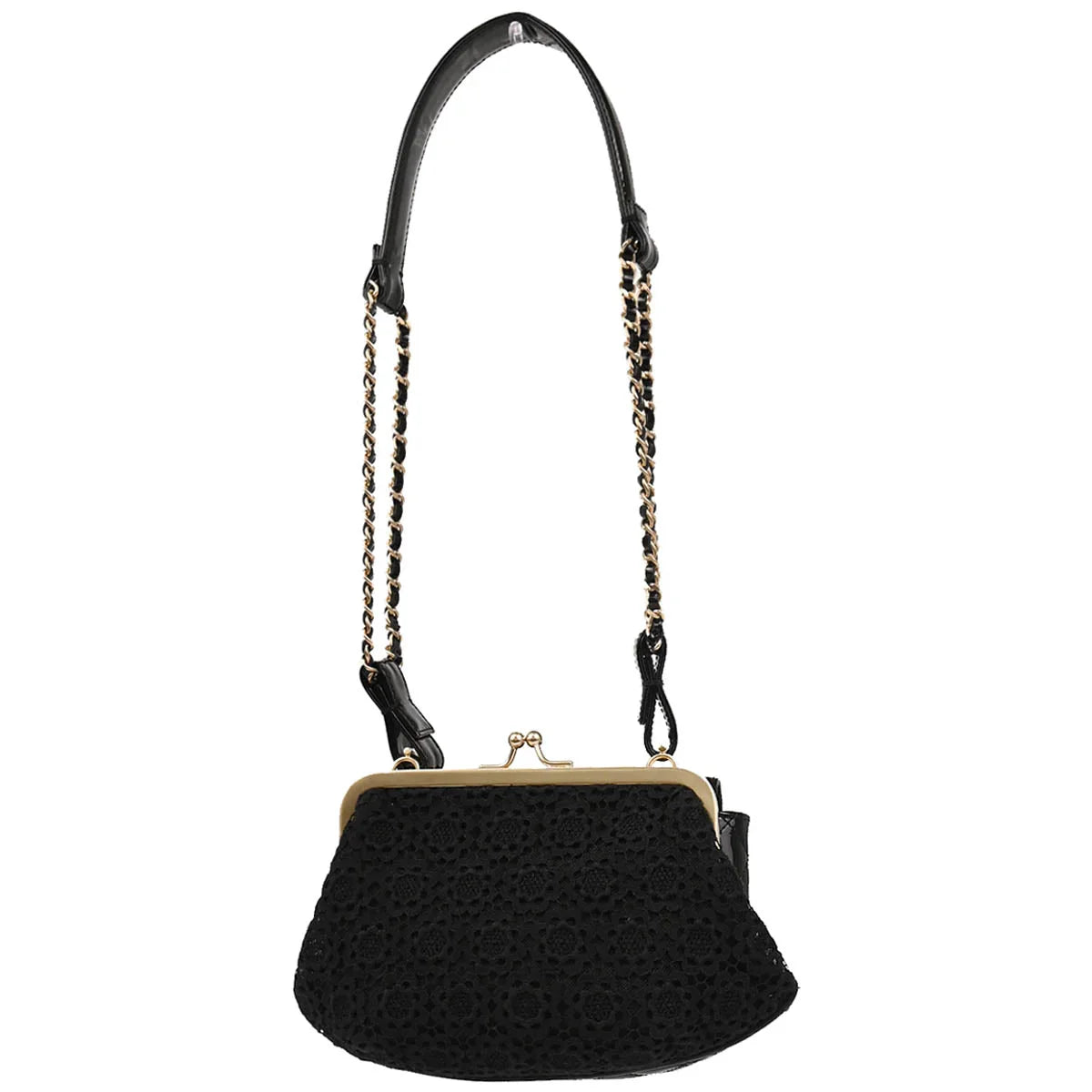 Chanel 2009-2010 Black Patent Leather Dentelle Twin Shoulder Bag