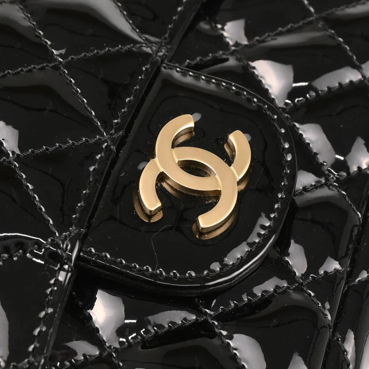 Chanel 2009-2010 Black Patent Leather Dentelle Twin Shoulder Bag