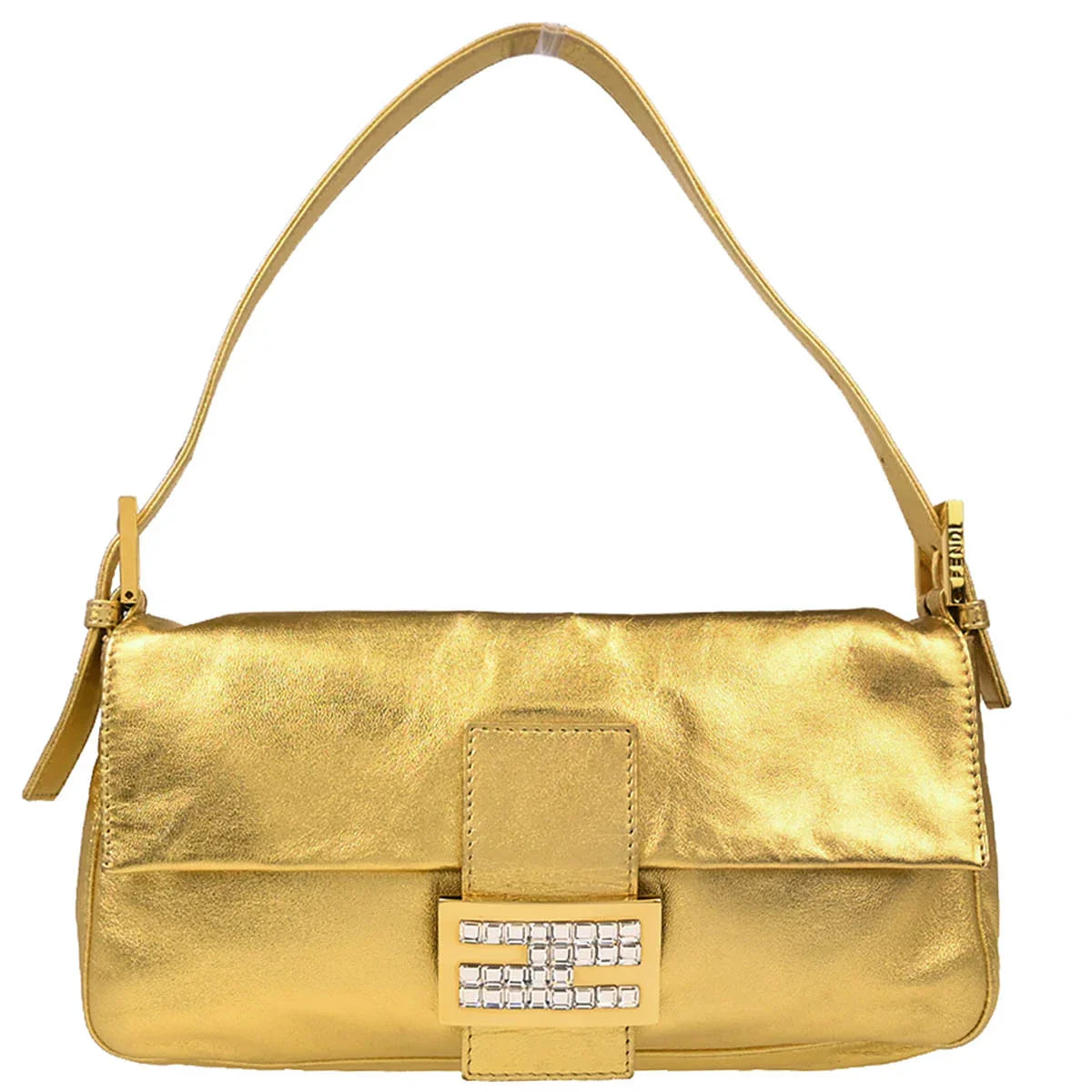 Fendi Metallic Gold Leather Baguette Handbag