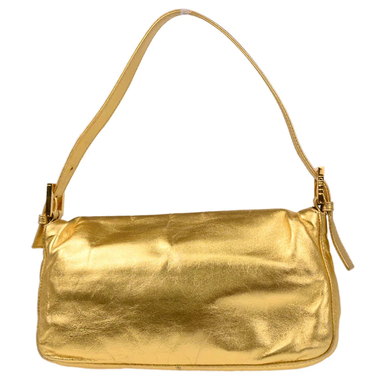 Fendi Metallic Gold Leather Baguette Handbag