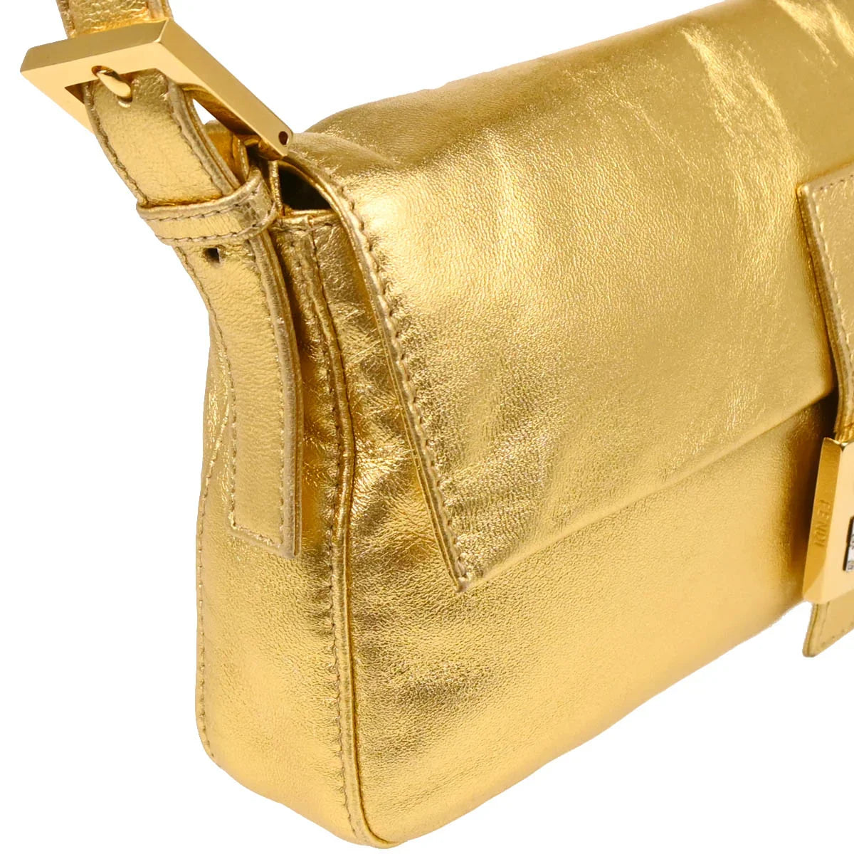 Fendi Metallic Gold Leather Baguette Handbag