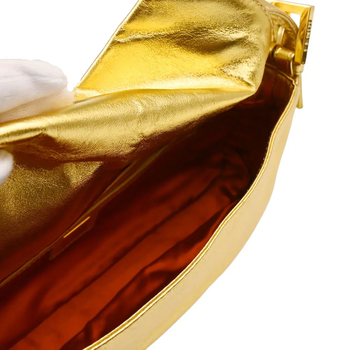 Fendi Metallic Gold Leather Baguette Handbag