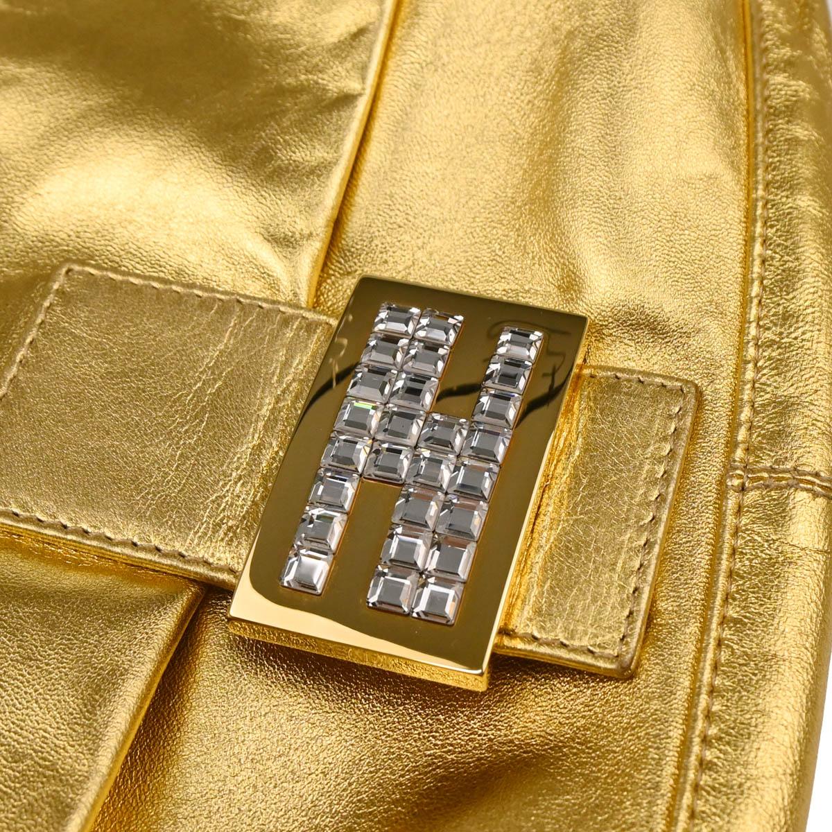Fendi Metallic Gold Leather Baguette Handbag