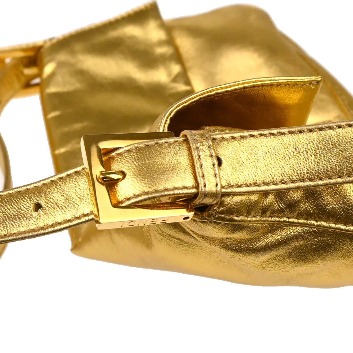 Fendi Metallic Gold Leather Baguette Handbag
