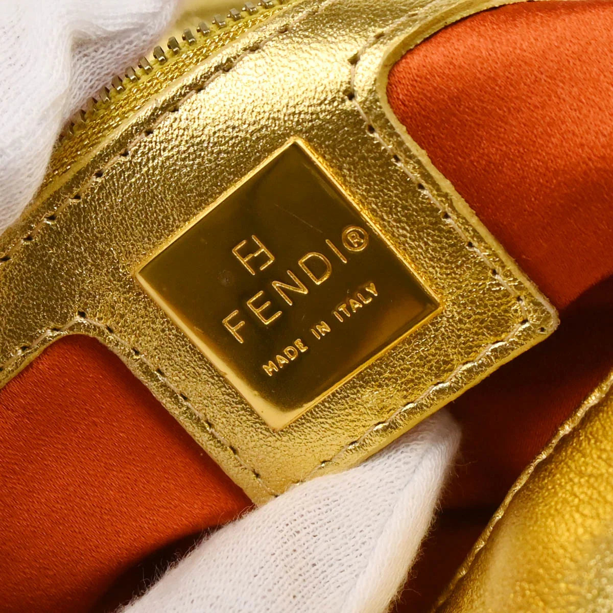 Fendi Metallic Gold Leather Baguette Handbag