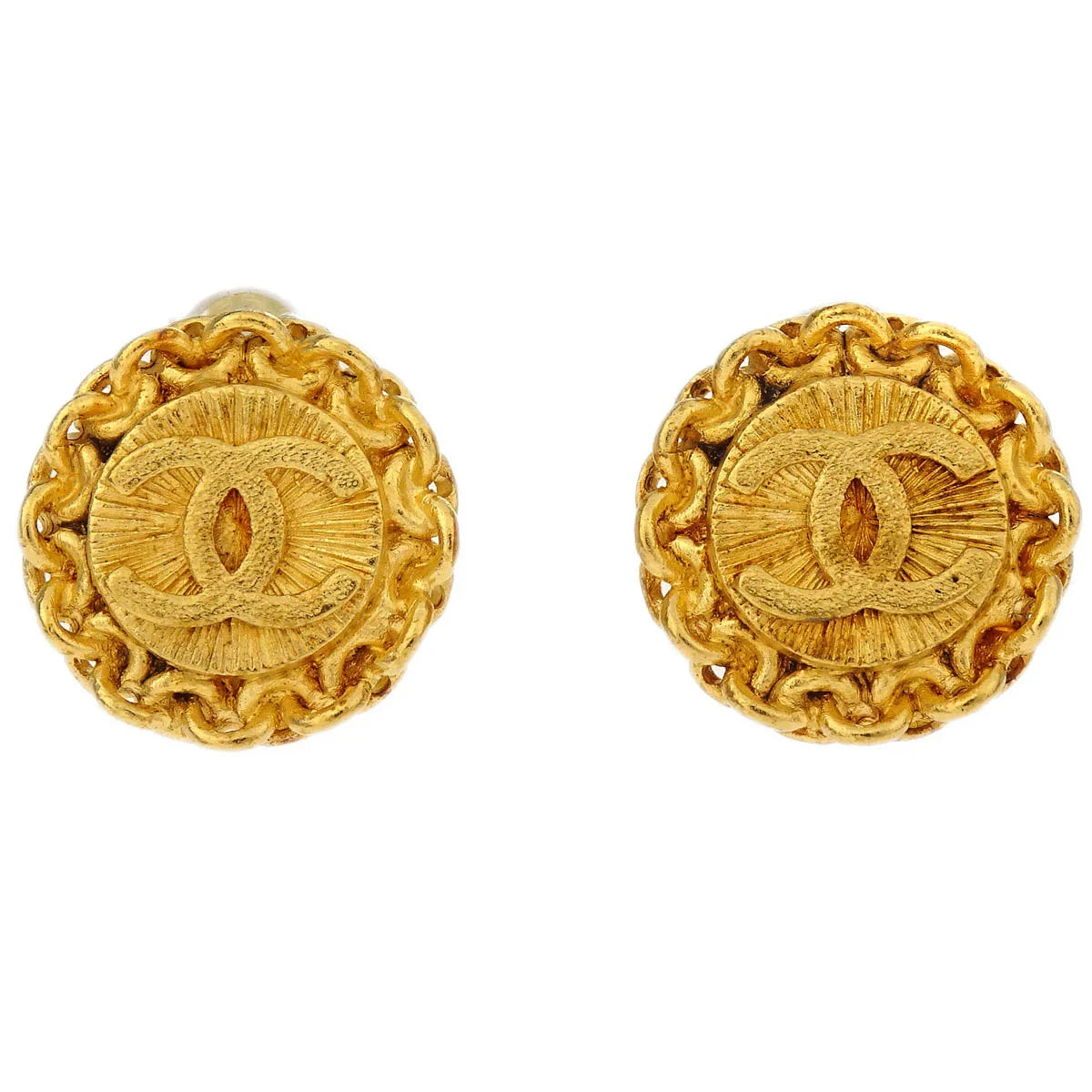 Chanel Button Earrings Clip-On Gold 95A