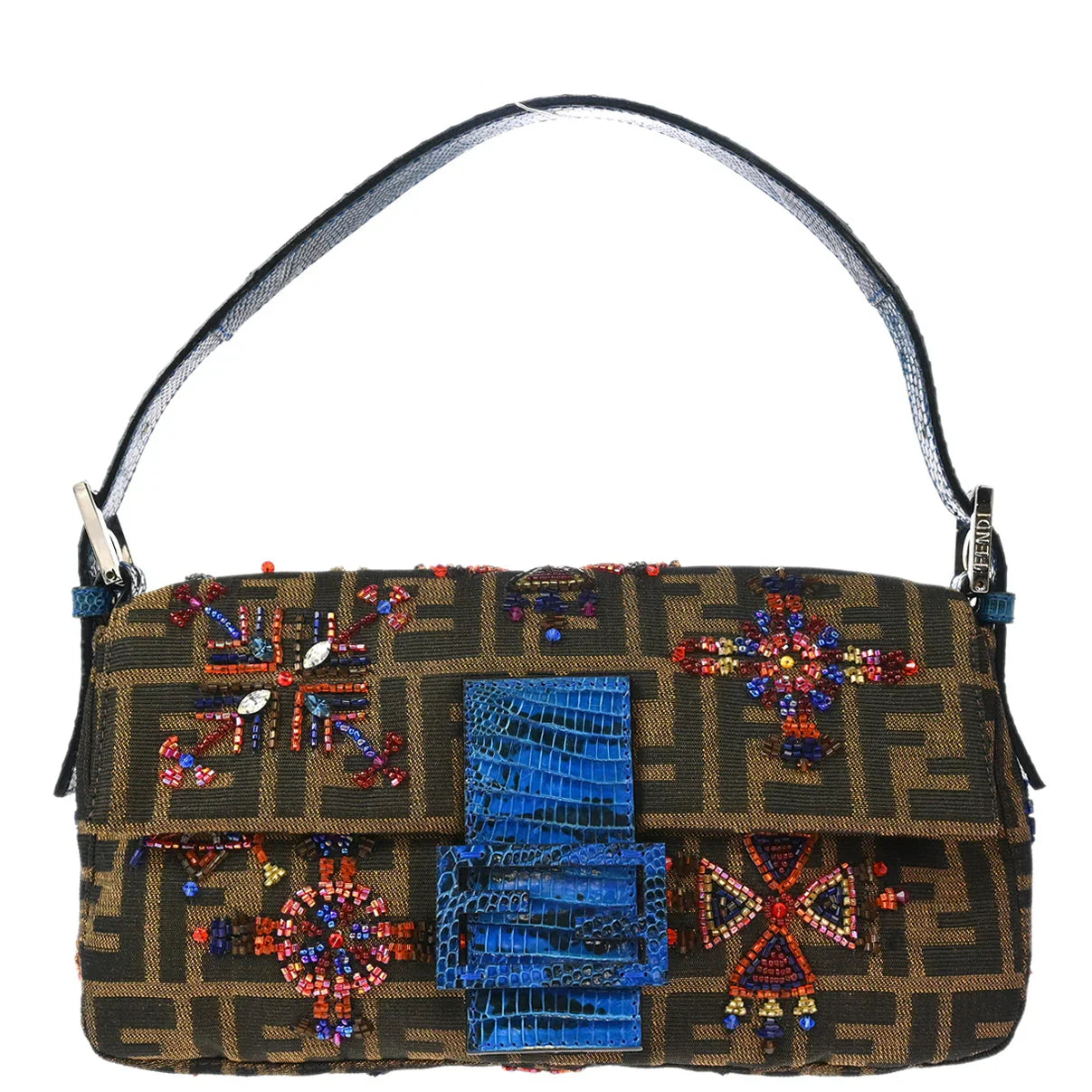 Fendi * Brown Crocodile Zucca Baguette Handbag