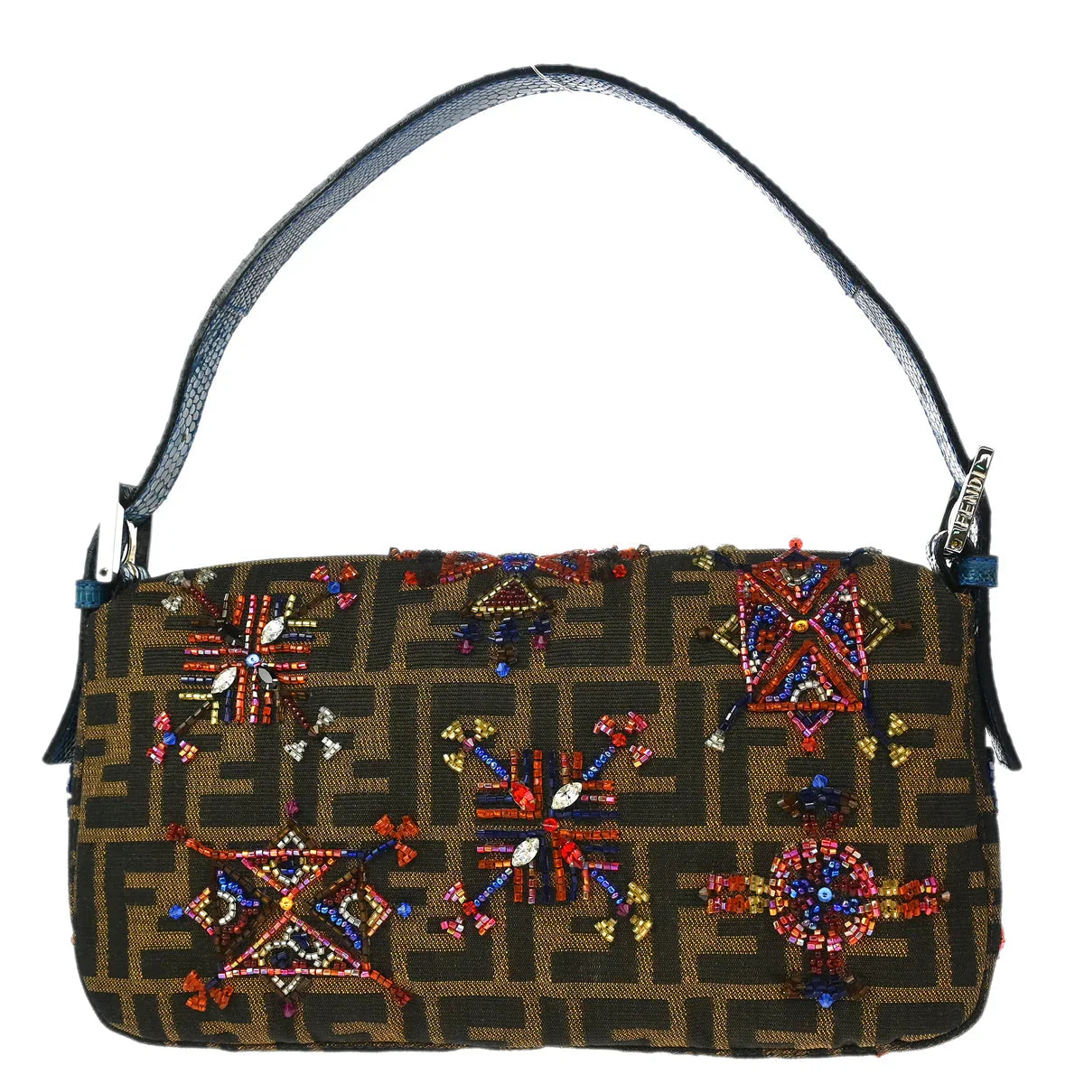 Fendi * Brown Crocodile Zucca Baguette Handbag