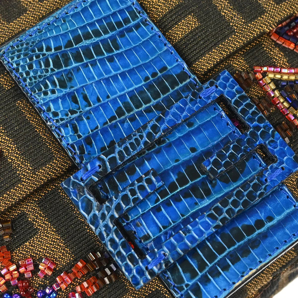 Fendi* 2000 Brown Crocodile Zucca Baguette Handbag