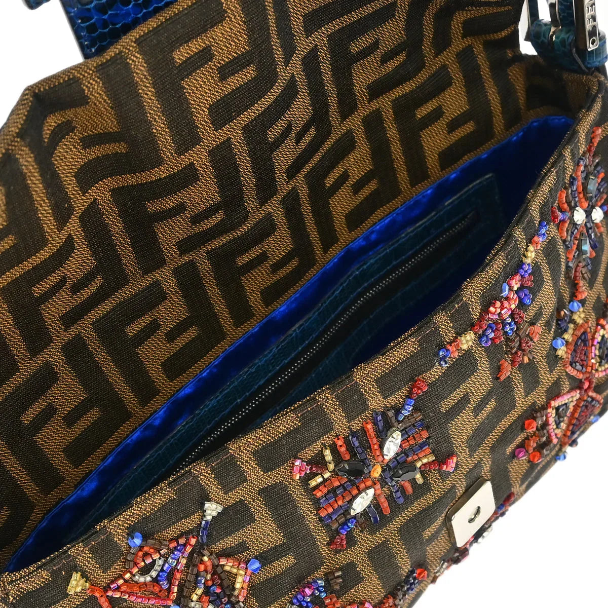 Fendi * Brown Crocodile Zucca Baguette Handbag