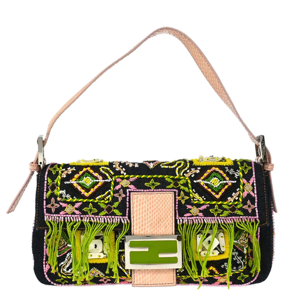 Fendi* 2000 Indigo Python Denim Baguette Handbag