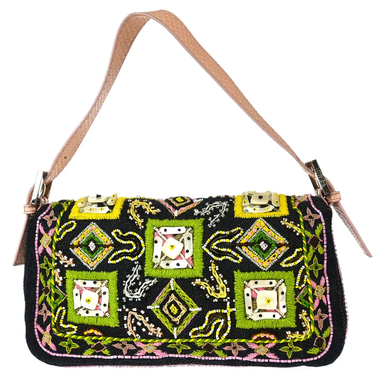 Fendi* 2000 Indigo Python Denim Baguette Handbag