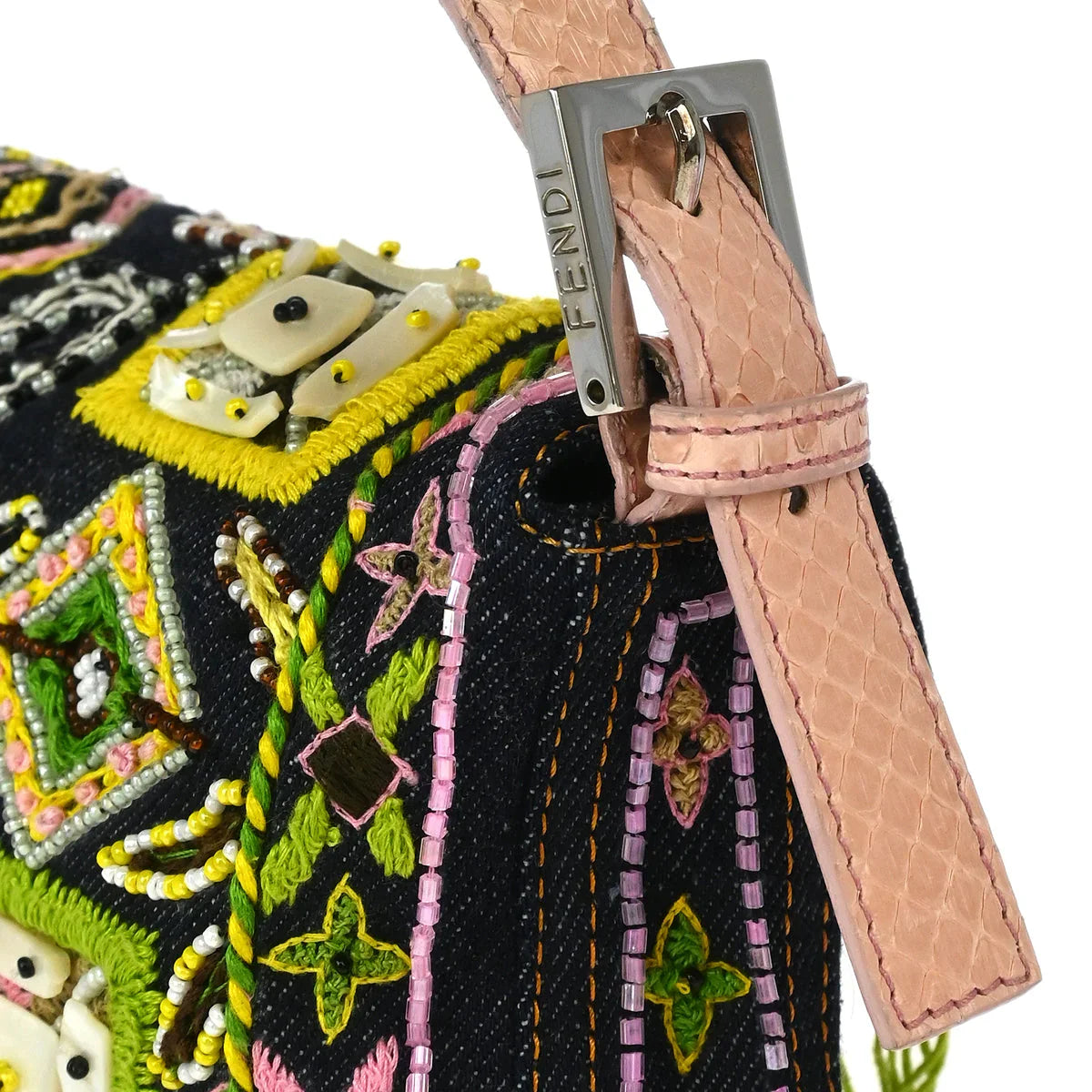 Fendi* 2000 Indigo Python Denim Baguette Handbag