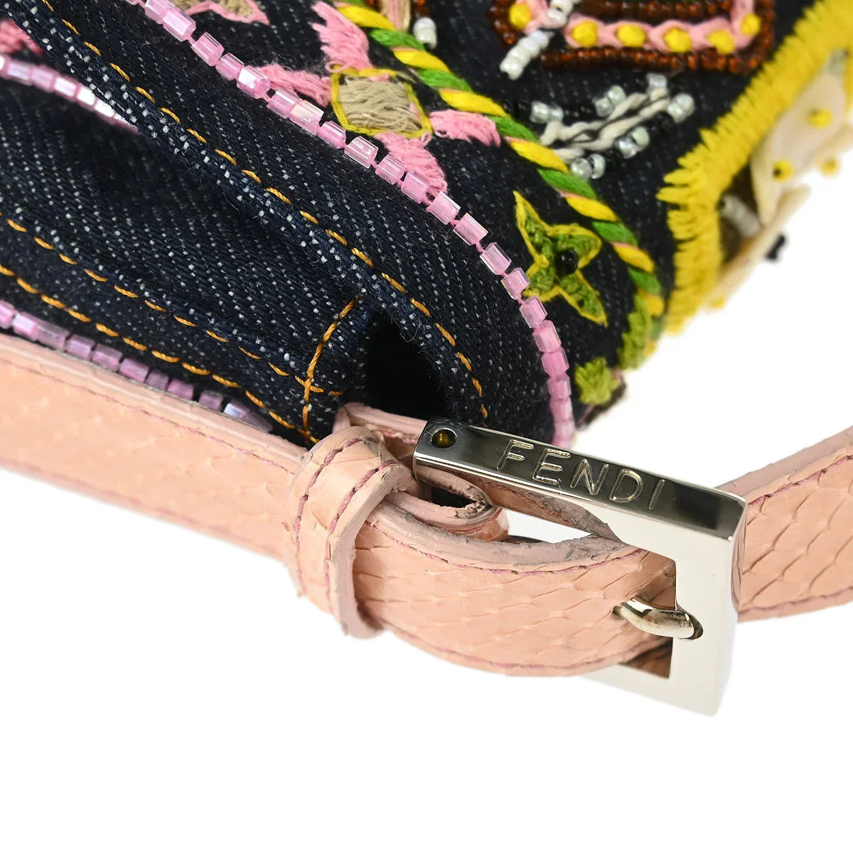 Fendi* 2000 Indigo Python Denim Baguette Handbag