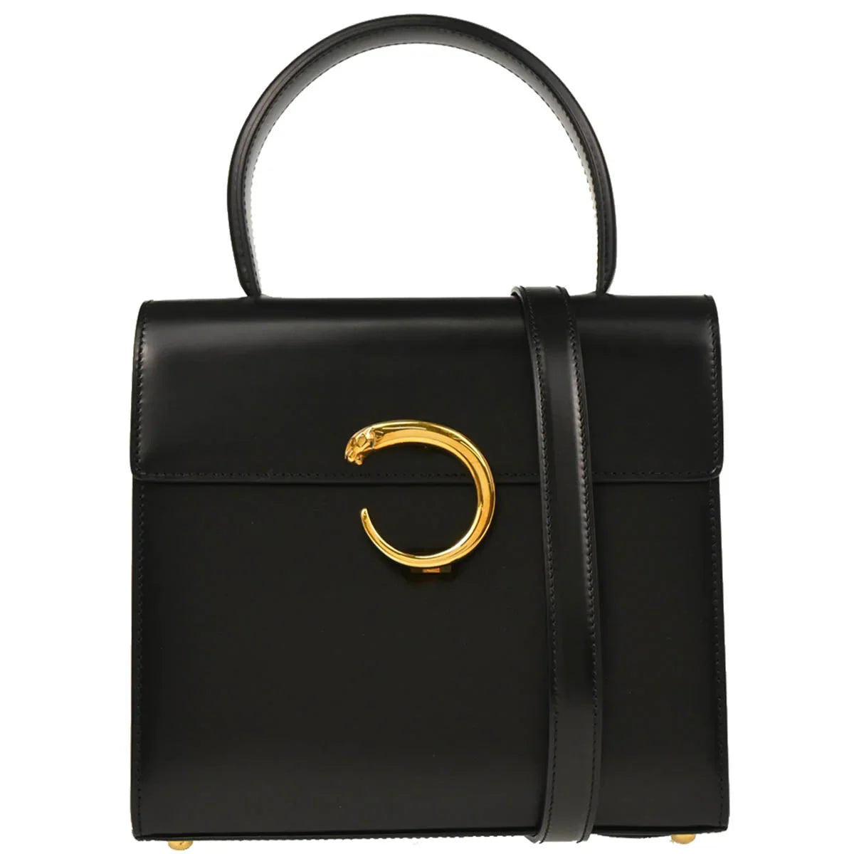 Cartier Black Leather Panthere 2way Shoulder Handbag