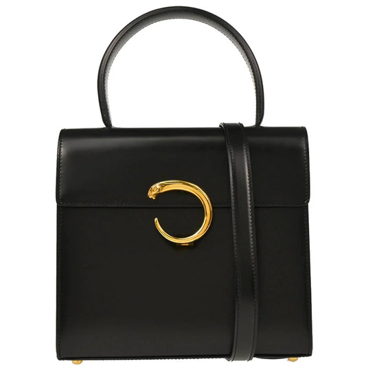 Cartier Black Leather Panthere 2way Shoulder Handbag