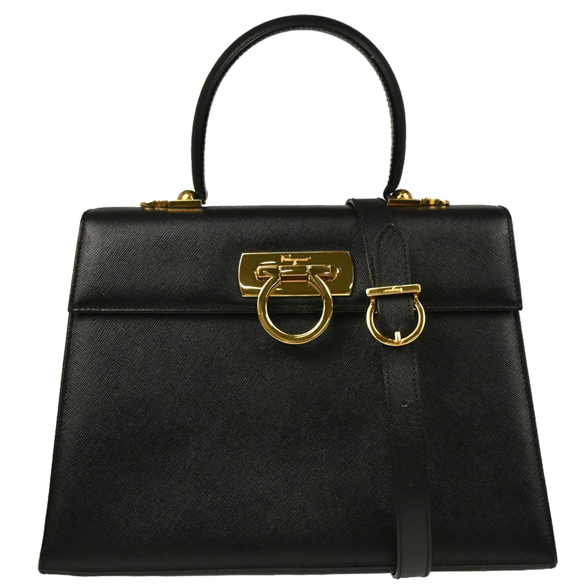 Salvatore Ferragamo Black Leather Gancini 2way Shoulder Handbag