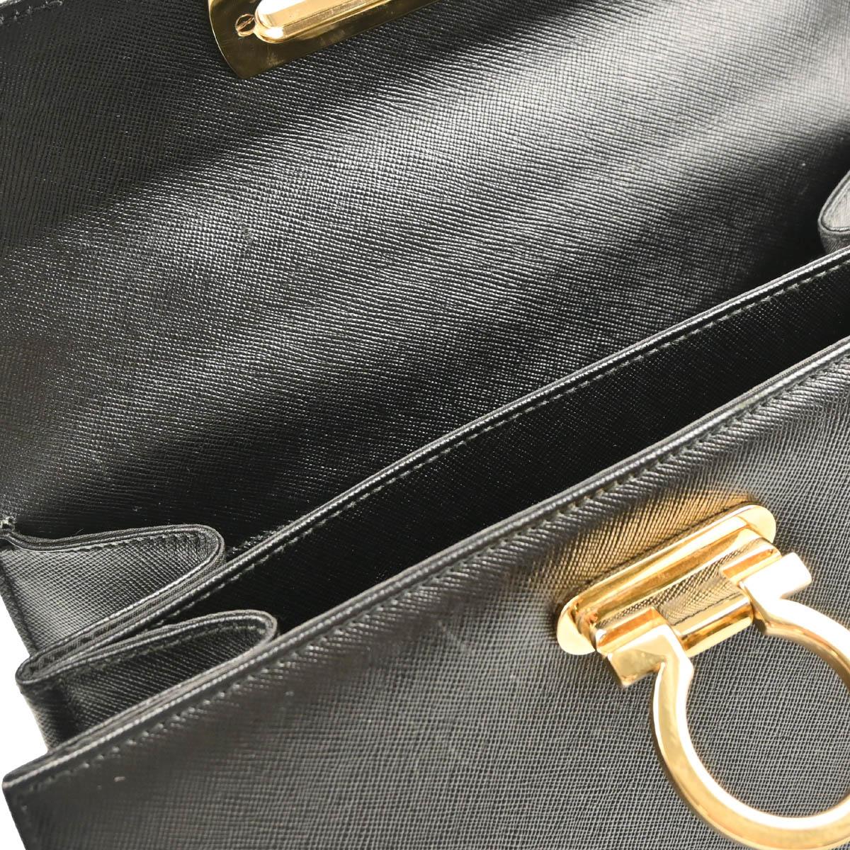 Salvatore Ferragamo Black Leather Gancini 2way Shoulder Handbag